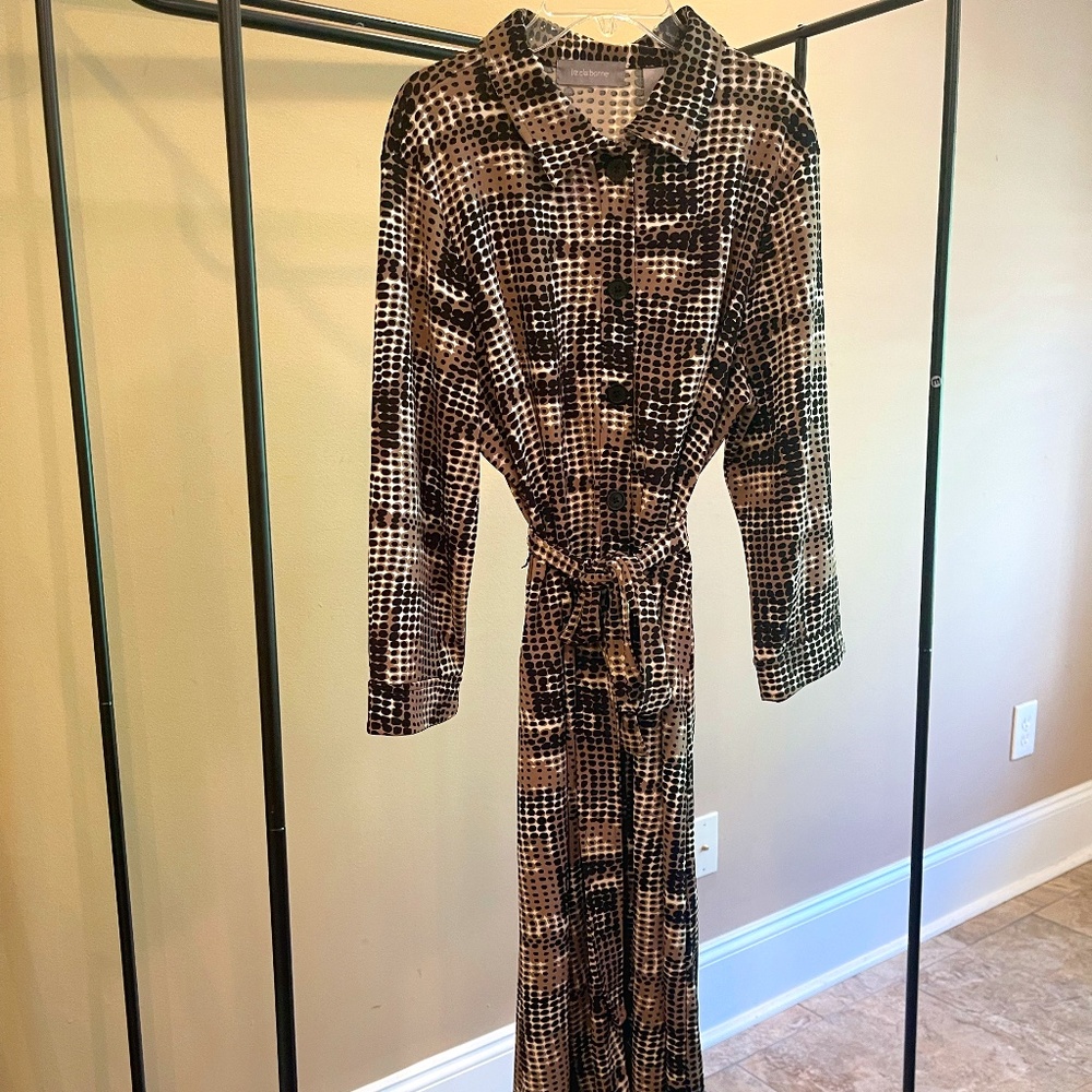 Liz Claiborne Black and Tan buttoned up polka dot dress